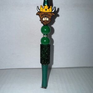 Handmade Beaded Pen-highland Cow with crown- resin beads and rhinestone base